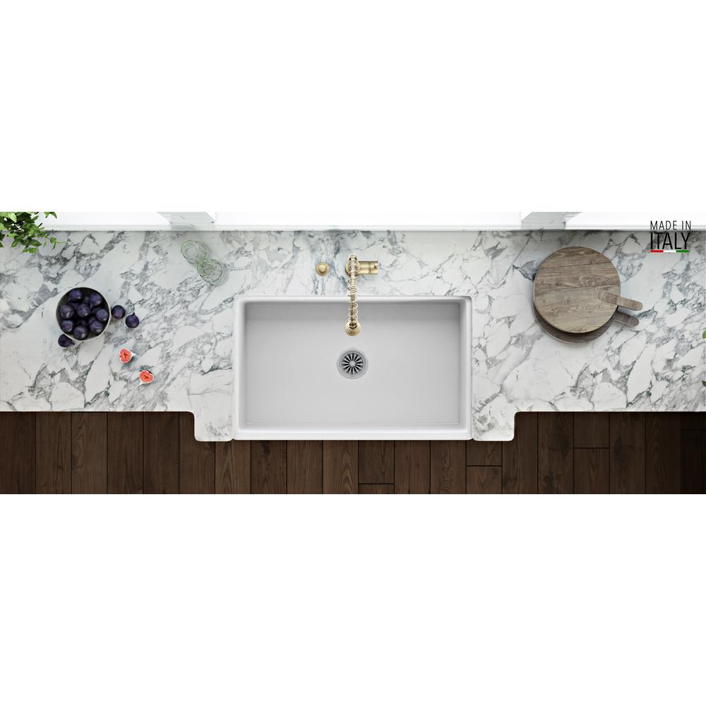 Ruvati 30 x 20 inch Fireclay Reversible Apron-Front Kitchen Sink Single Bowl. Picture 11