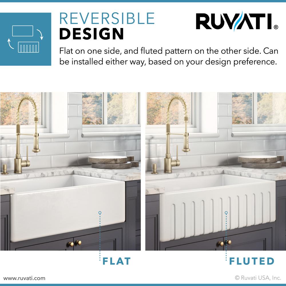Ruvati 30 x 20 inch Fireclay Reversible Apron-Front Kitchen Sink Single Bowl. Picture 13