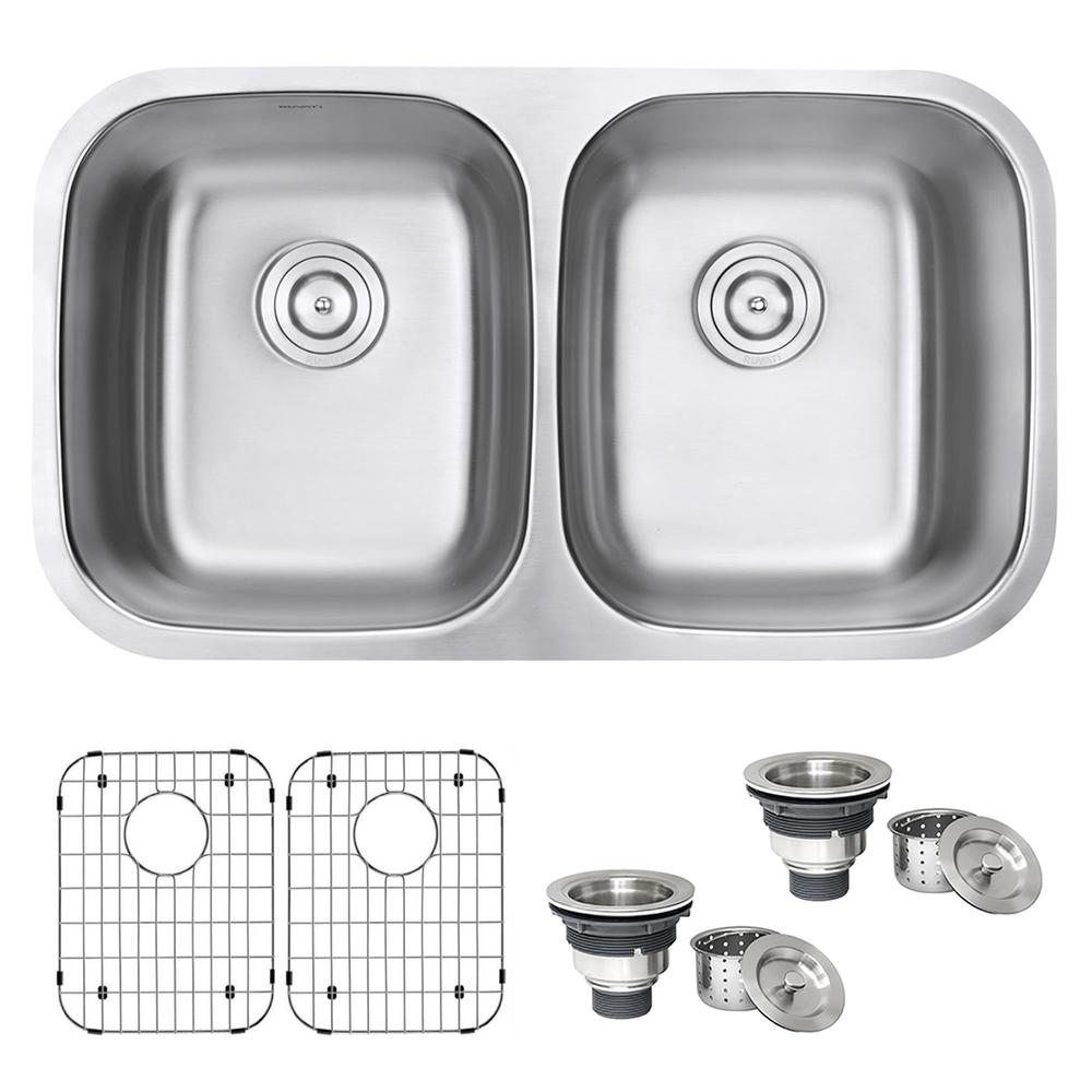Ruvati 32-inch Undermount 50/50 Double Bowl 16 Gauge Kitchen Sink. Picture 1