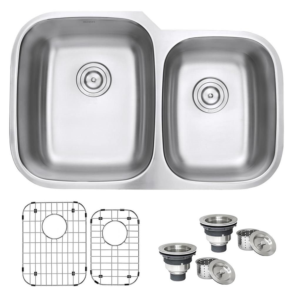 Ruvati 32-inch Undermount 60/40 Double Bowl 16 Gauge Kitchen Sink. Picture 1