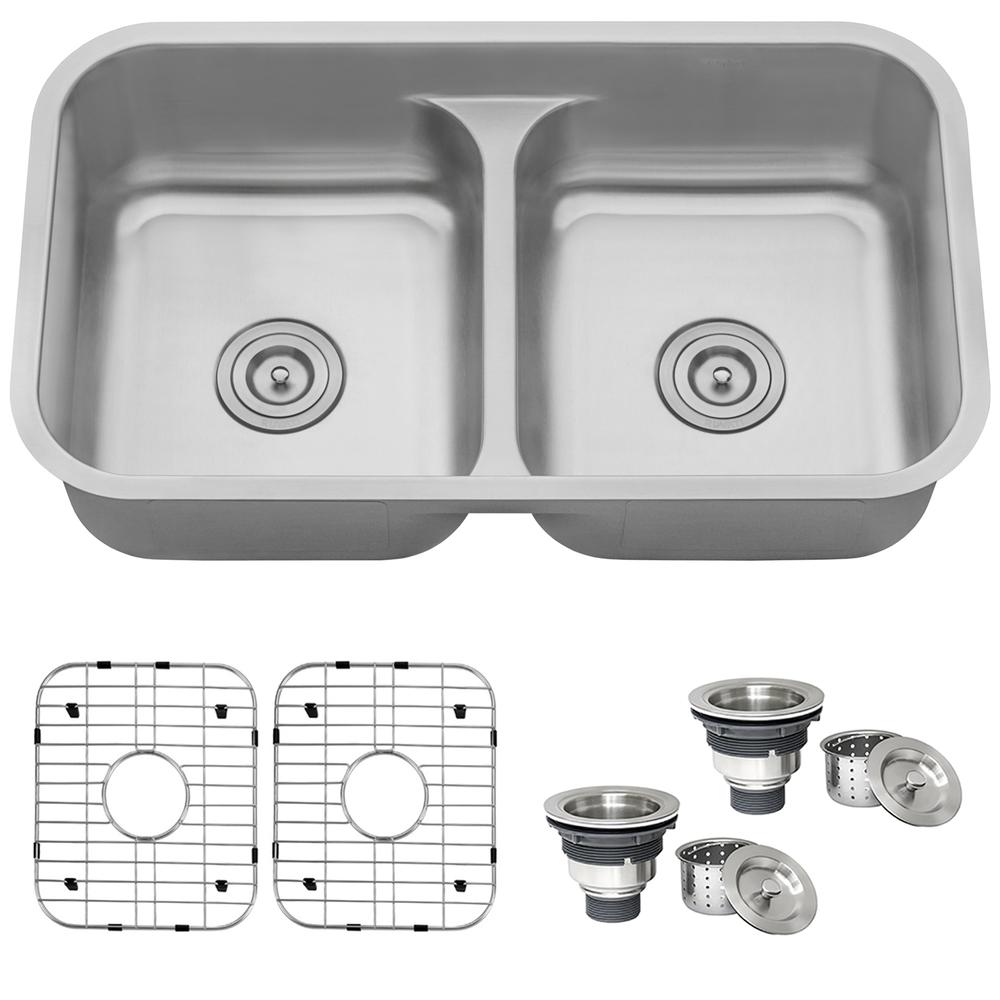 Ruvati 32-inch Low-Divide 50/50 Double Bowl Undermount 16 Gauge Kitchen Sink. Picture 15