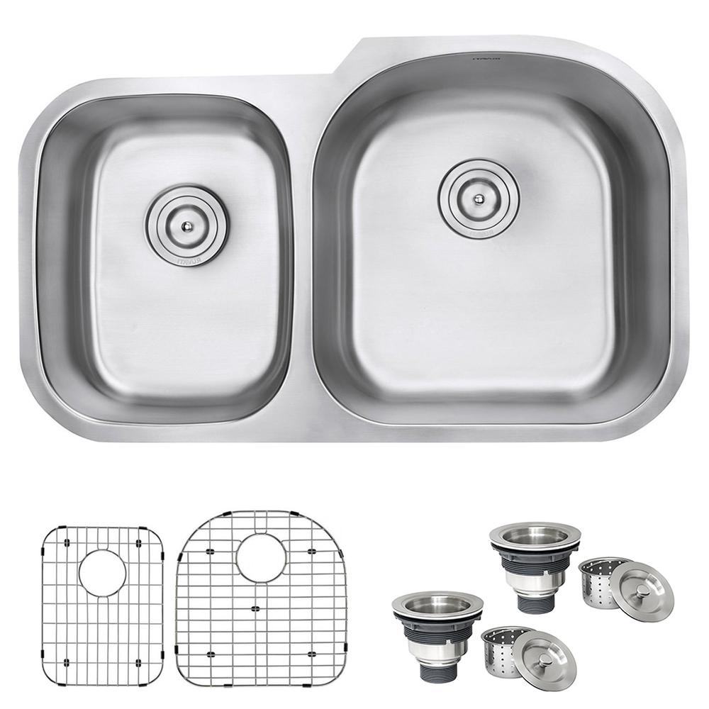 Ruvati 34-inch Undermount 40/60 Double Bowl 16 Gauge Kitchen Sink. Picture 1