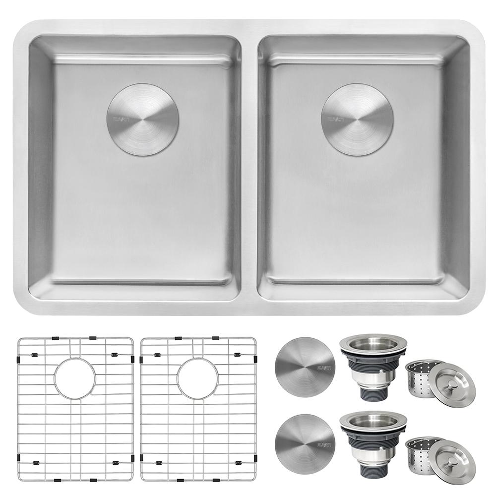 Ruvati 28-inch Undermount Kitchen Sink 50/50 Double Bowl 16 Gauge. Picture 1