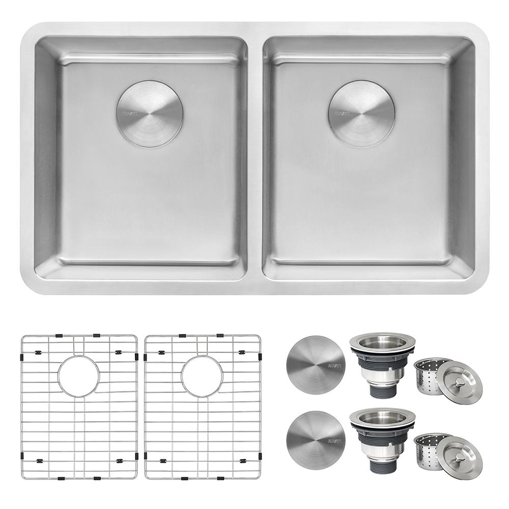 Ruvati 31-inch Undermount Kitchen Sink 50/50 Double Bowl 16 Gauge. Picture 1