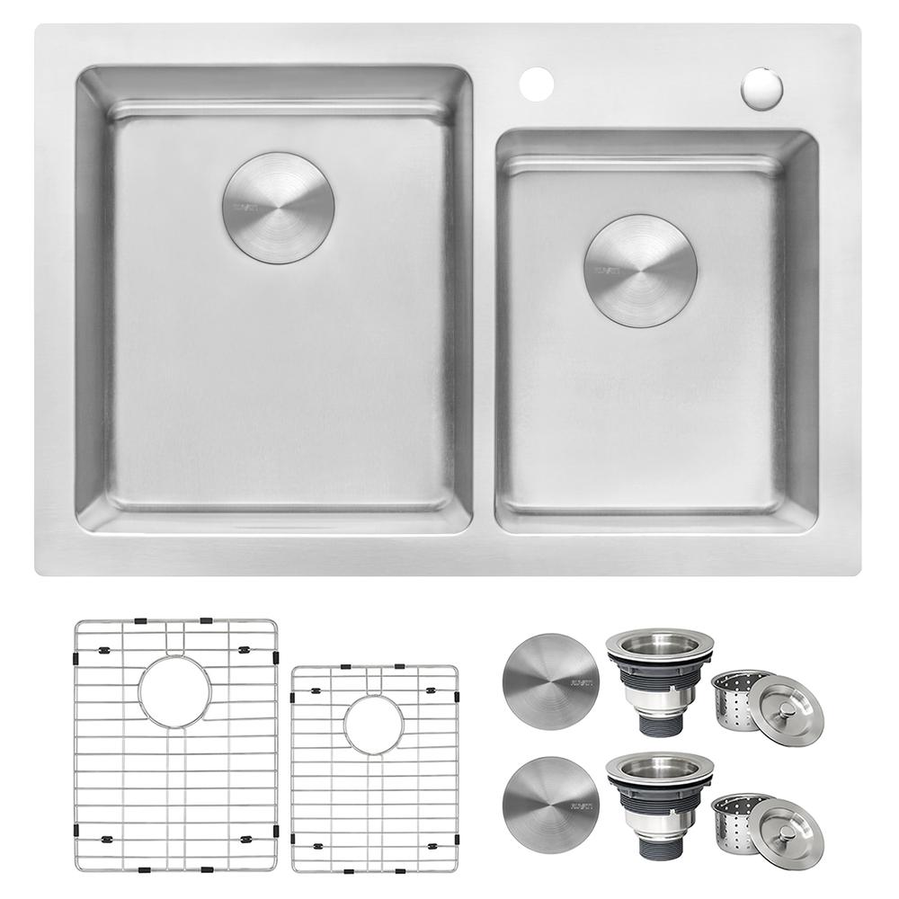 Ruvati 33 x 22 inch Drop-in Topmount Kitchen Sink 16 Gauge 60/40 Double Bowl. Picture 1