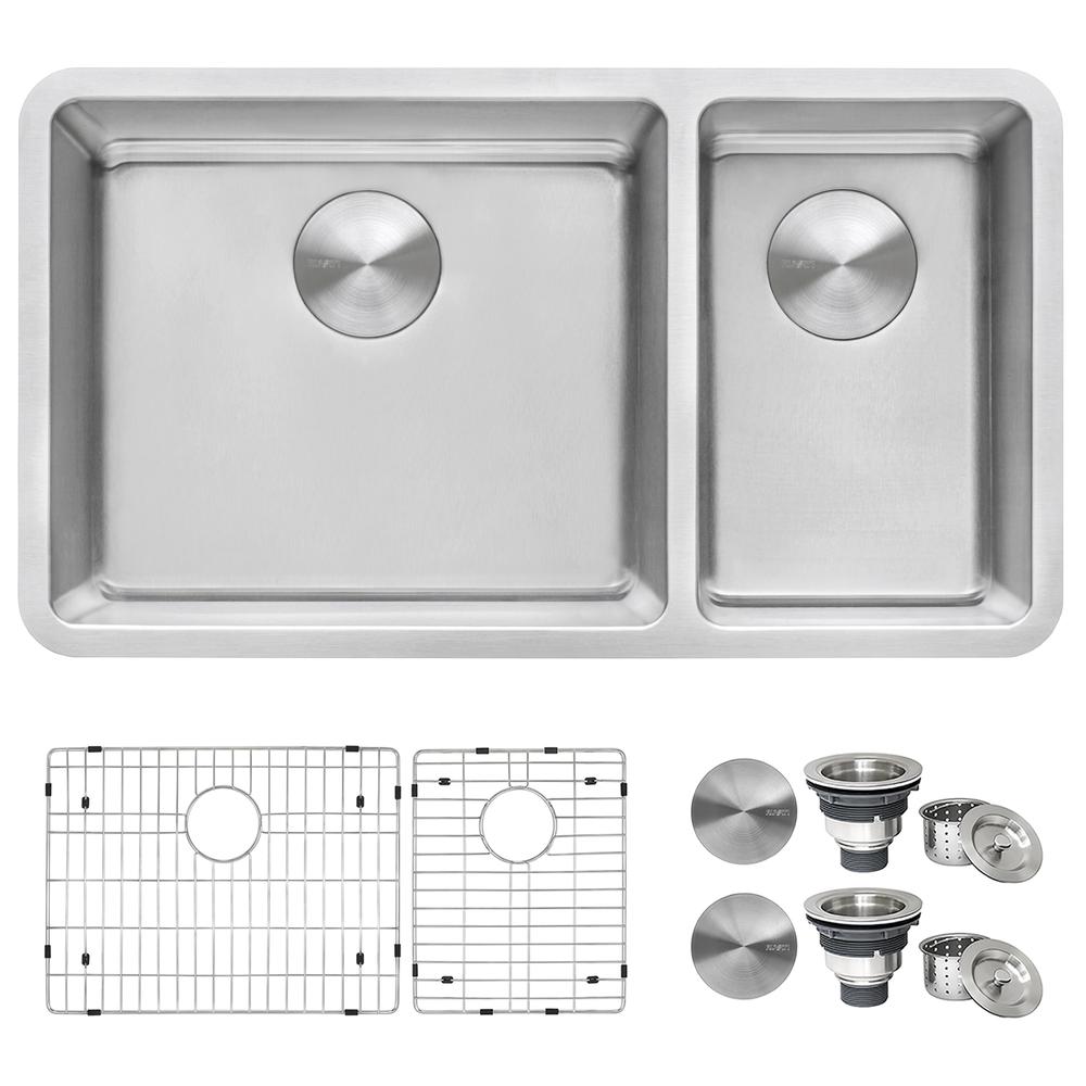 Ruvati 32-inch Undermount Kitchen Sink 70/30 Double Bowl 16 Gauge. Picture 1