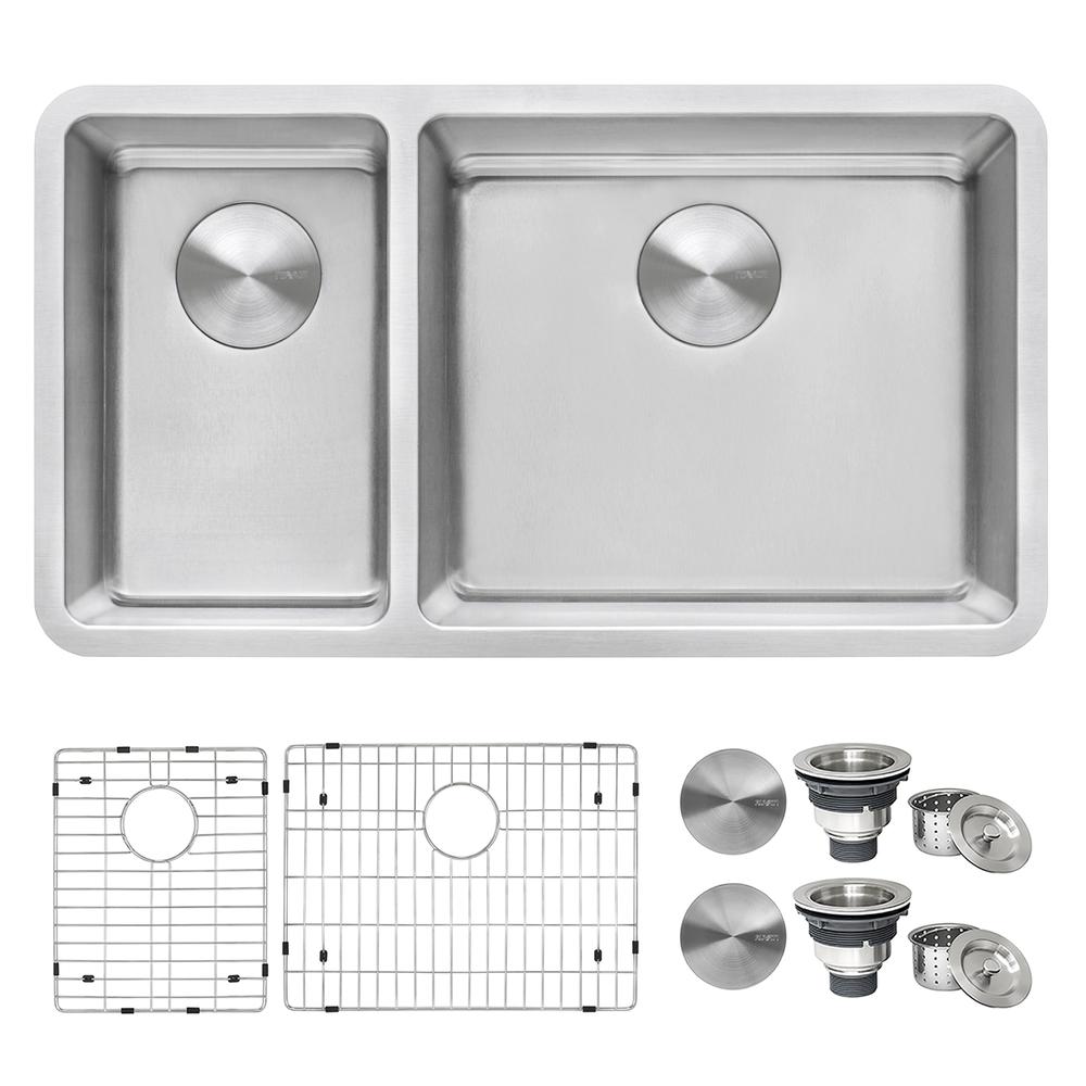 Ruvati 32-inch Undermount Kitchen Sink 30/70 Double Bowl 16 Gauge. Picture 1