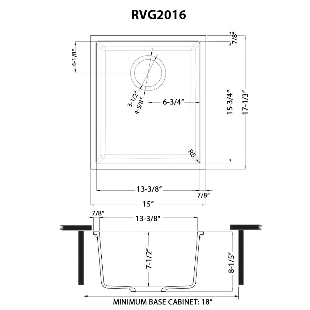 17 x 17 inch Granite Composite Undermount Single Bowl Wet Bar Prep Sink. Picture 7