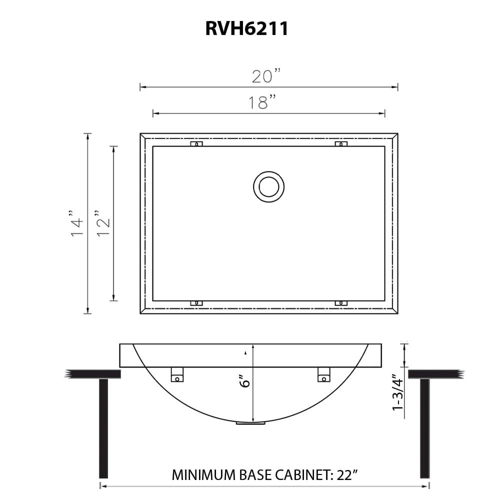 20 x 14 inch Brushed Stainless Steel Rectangular Bathroom Sink Semi-Recessed. Picture 6