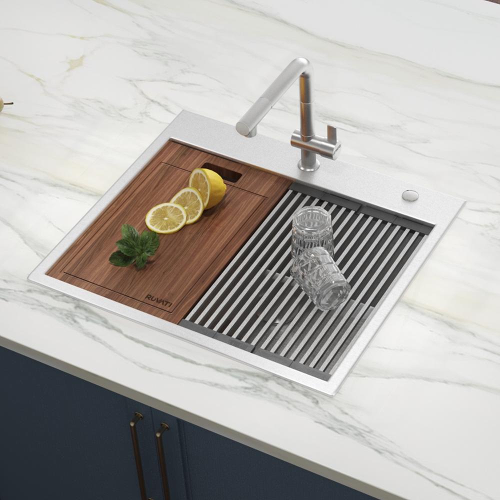 Ruvati 25 x 22 inch Workstation Topmount 16 Gauge Ledge Kitchen Sink Single Bowl. Picture 8