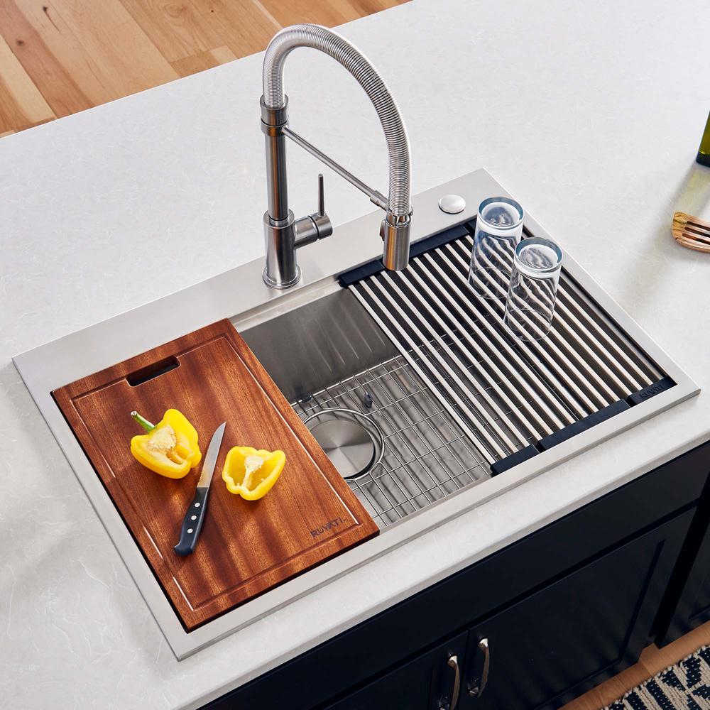 Ruvati 30 x 22 inch Workstation Topmount 16 Gauge Ledge Kitchen Sink Single Bowl. Picture 6