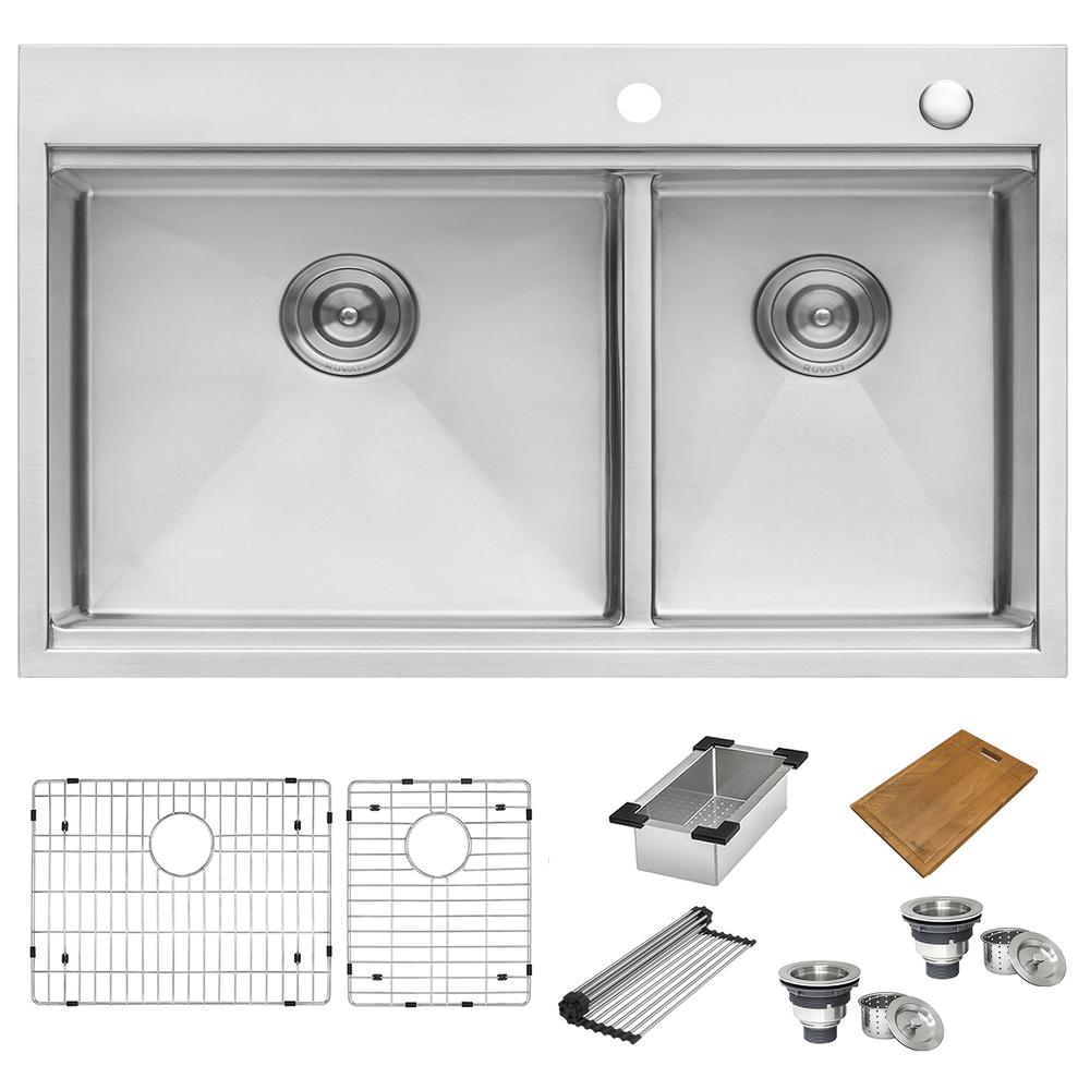 Ruvati 33 x 22 inch Workstation Bowl Topmount 16 Gauge Ledge Kitchen Sink. Picture 9