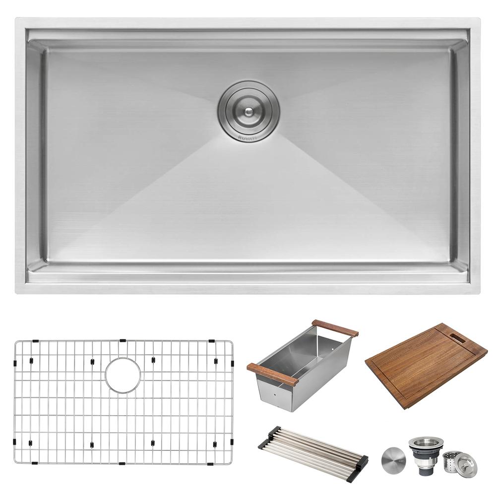 Ruvati 32-inch Workstation Ledge Undermount 16 Gauge Kitchen Sink Single Bowl. Picture 1