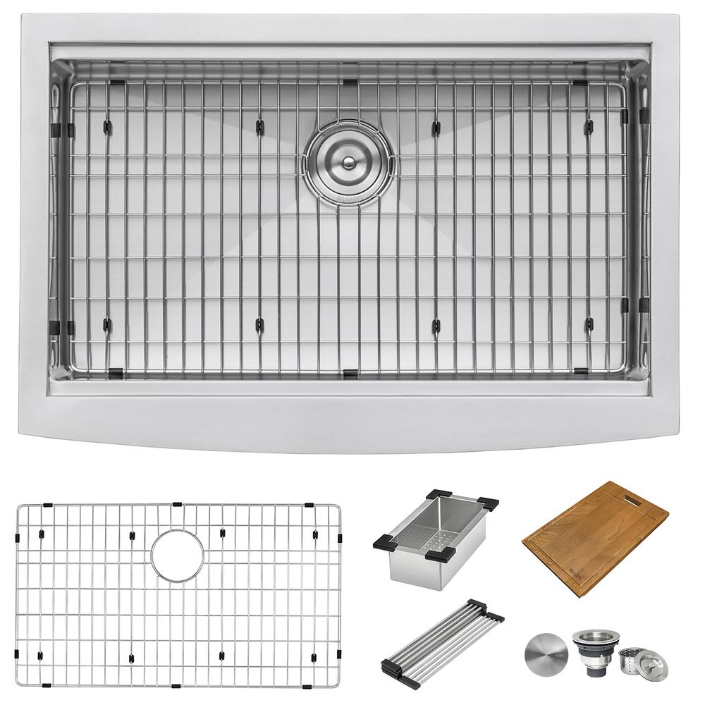Ruvati 33-in Apron-front Workstation Farmhouse Kitchen Sink 16 Gauge Single Bowl. Picture 9