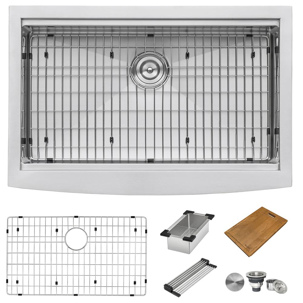 Ruvati 36-in Apron-front Workstation Farmhouse Kitchen Sink 16 Gauge Single Bowl. Picture 9
