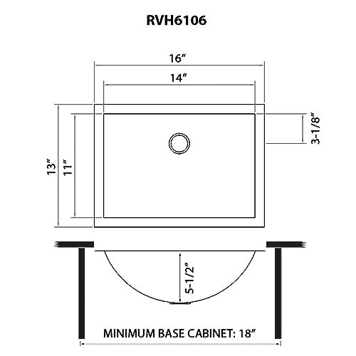 16 x 13 inch Brushed Stainless Steel Rectangular Bathroom Sink Undermount. Picture 7