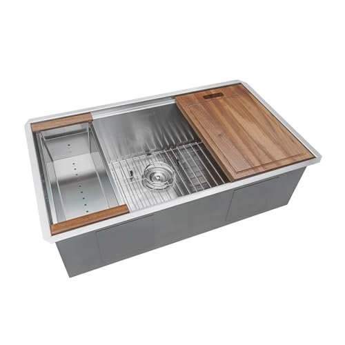 33-inch Workstation Ledge Rounded Corners Undermount 16 Kitchen Sink Single Bowl. Picture 1