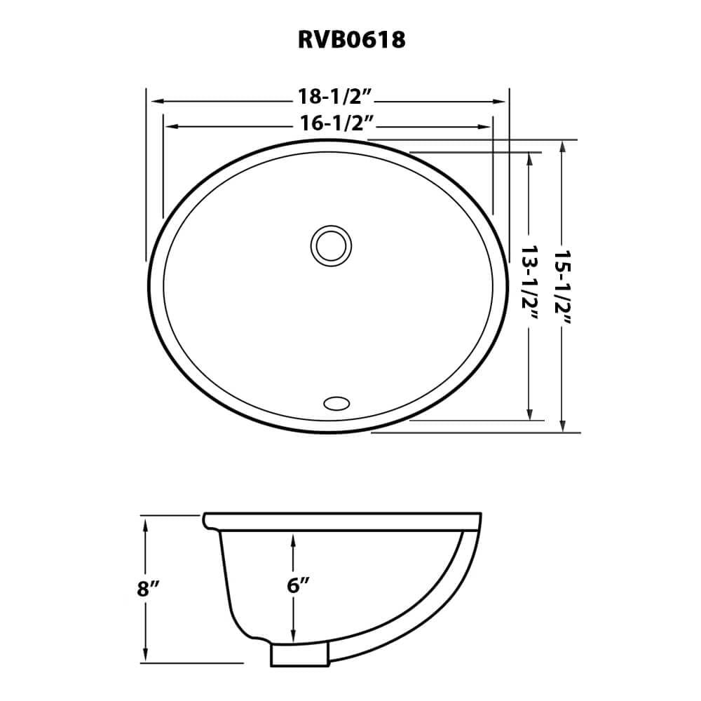 16 x 13 inch Undermount Bathroom Sink Black Oval Porcelain Ceramic. Picture 5
