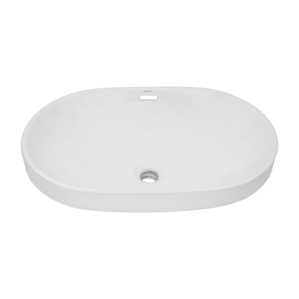24 x 16 inch Semi-Recessed Drop-in Topmount Bathroom Sink Rectangular Ceramic. Picture 3