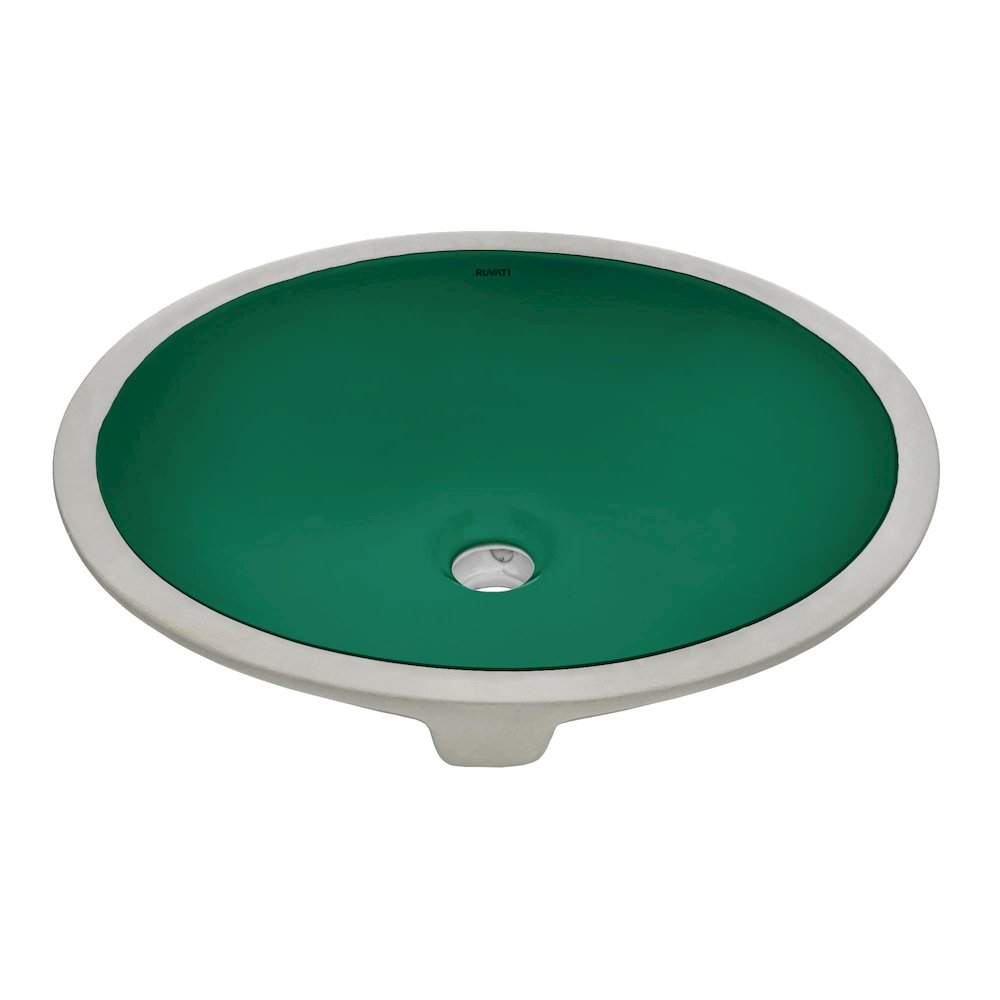 16 x 13 inch Undermount Bathroom Sink Emerald Green Oval Porcelain Ceramic. Picture 1