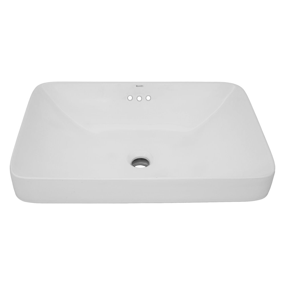 23 x 16 inch Semi-Recessed Drop-in Topmount Bathroom Sink White. Picture 3