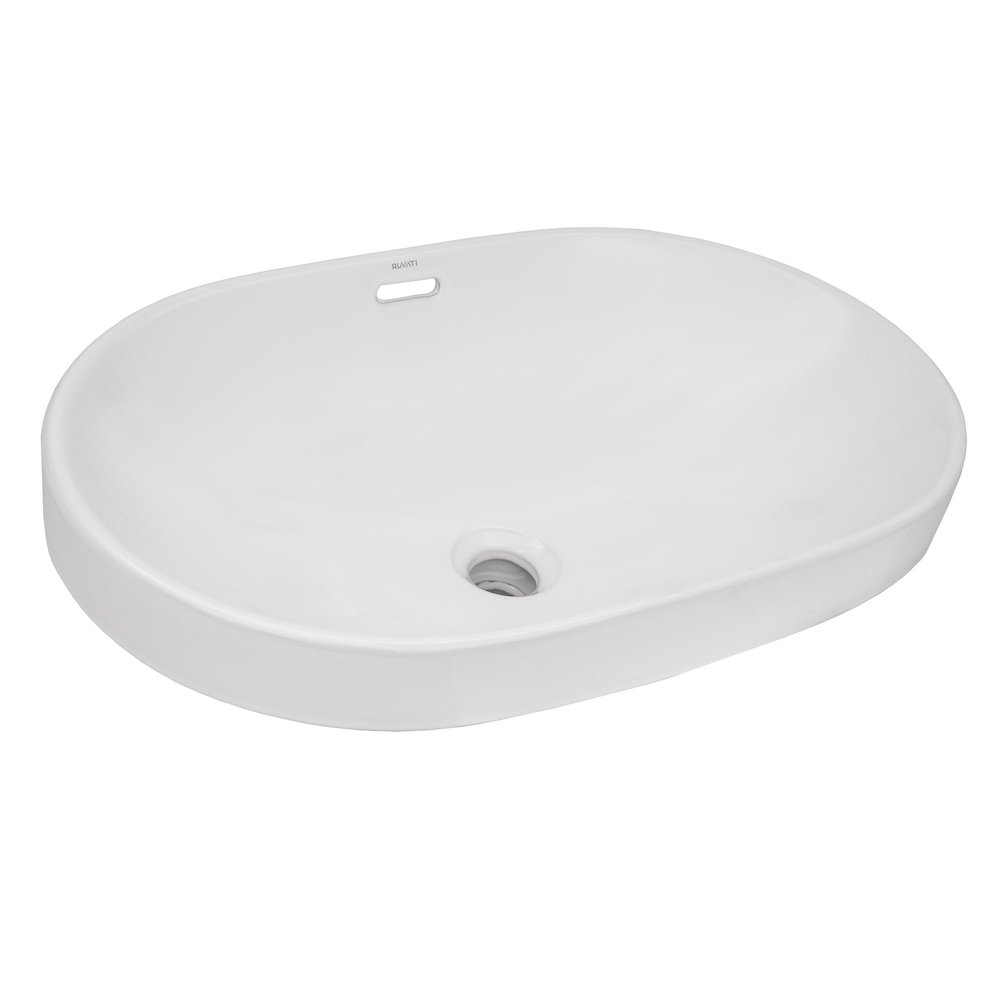 24 x 16 inch Semi-Recessed Drop-in Topmount Bathroom Sink Rectangular Ceramic. Picture 1
