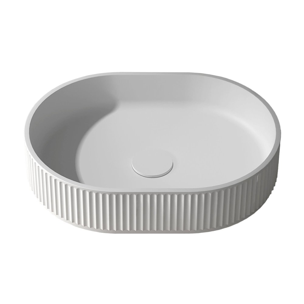 19 x 14 inch Fluted Vessel Bathroom Sink Solid Surface Modern Matte White. Picture 1