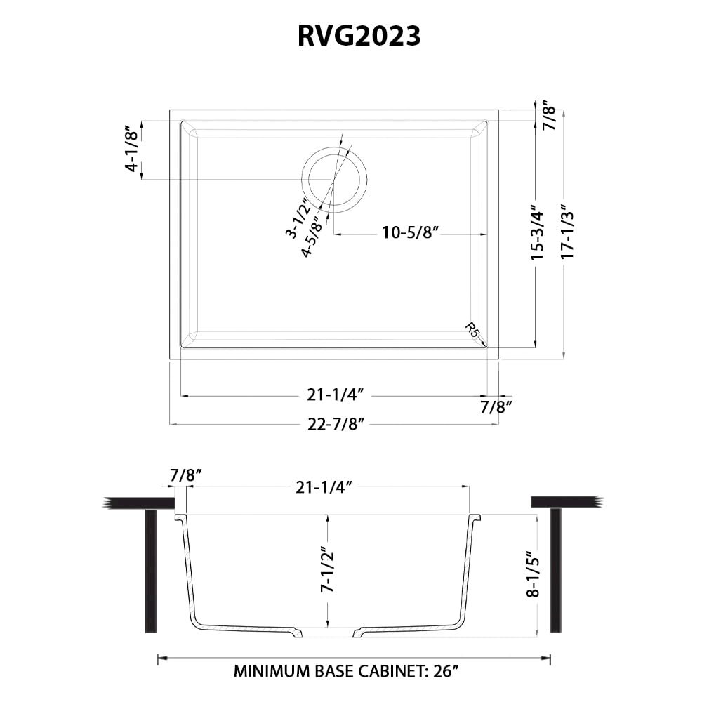 23 x 17 inch Granite Composite Undermount Single Bowl Kitchen Sink. Picture 7