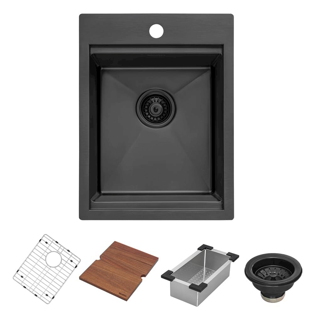 15 x 20 inch Black Stainless Steel Workstation Wet Bar Sink Drop-in Topmount. Picture 2