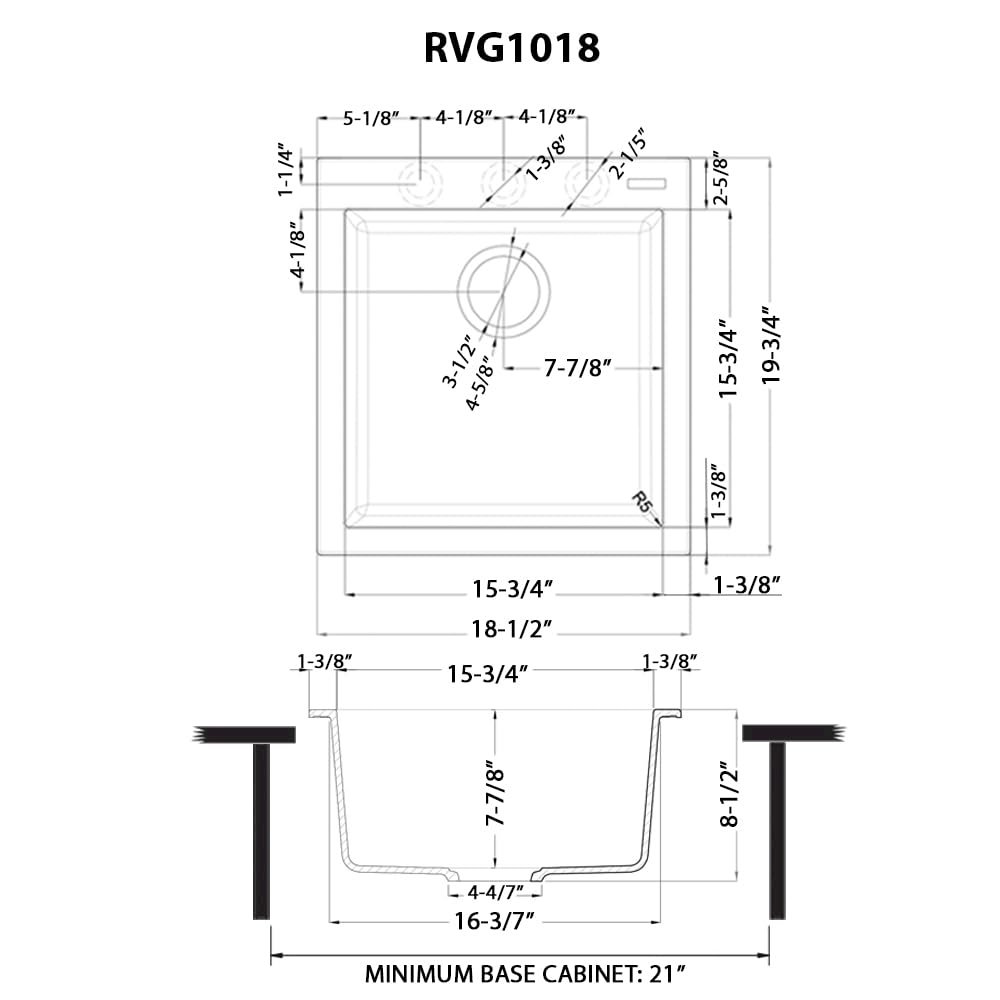 18 x 20 inch epiGranite Drop-in Topmount Granite Composite Single Bowl. Picture 7
