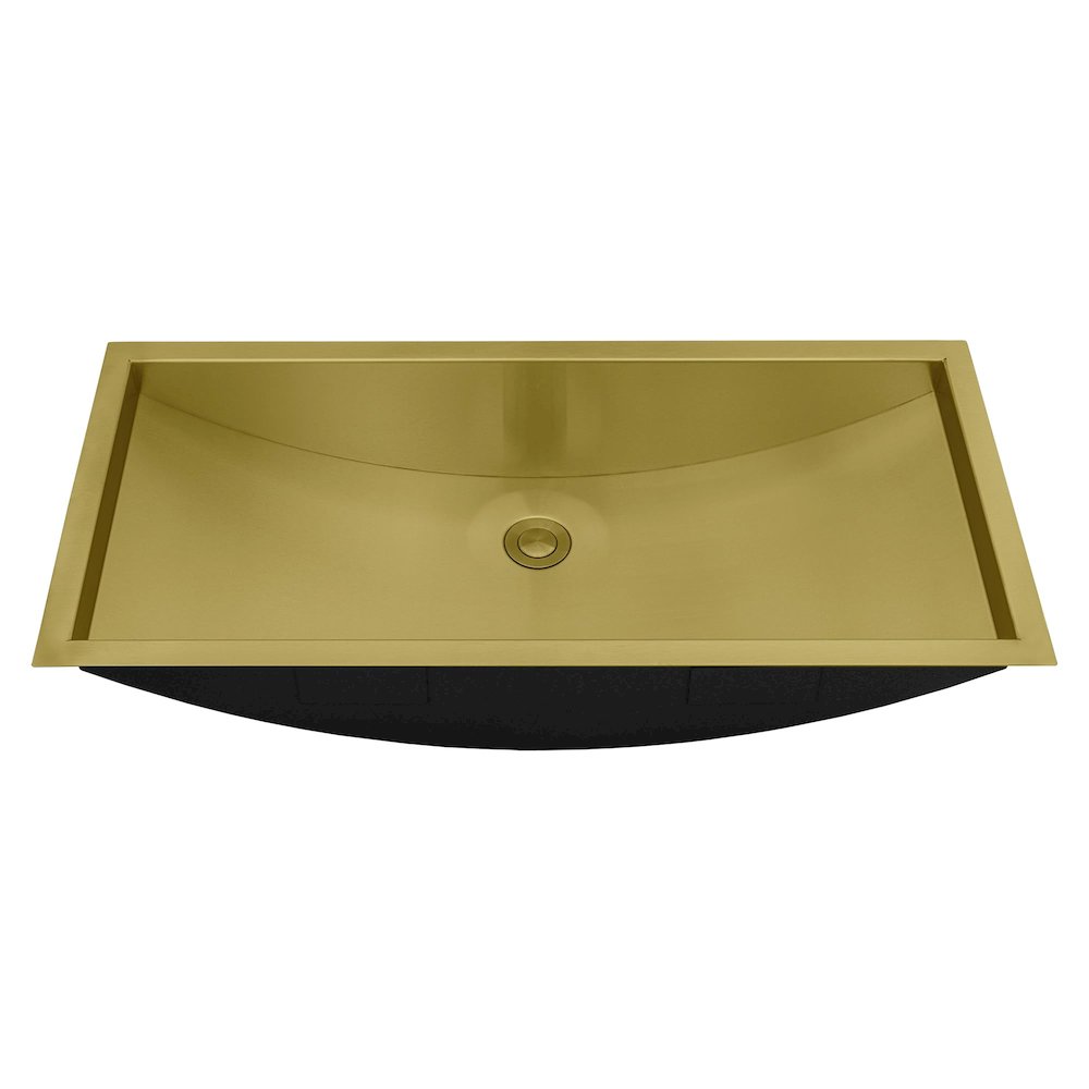 30 x 14 inch Brushed Gold Polished Brass Rectangular Bathroom Sink Undermount. Picture 3