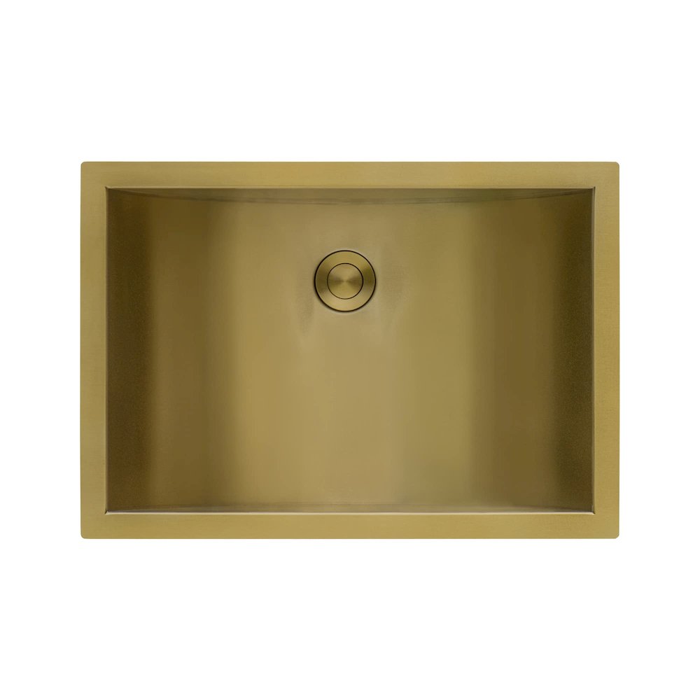 16 x 13 inch Brushed Gold Polished Brass Rectangular Bathroom Sink Undermount. Picture 3