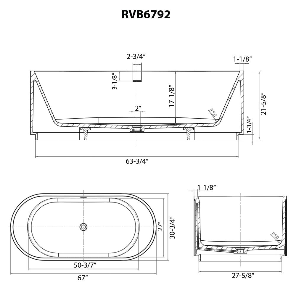 67-inch Fluted Freestanding Soaking Bathtub epiStone Solid Surface. Picture 5