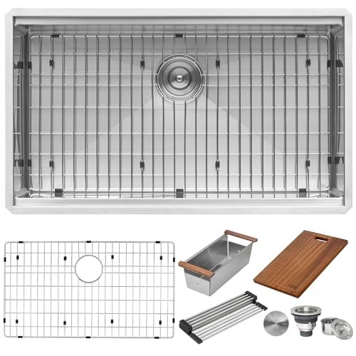 33-inch Workstation Ledge Rounded Corners Undermount 16 Kitchen Sink Single Bowl. Picture 3