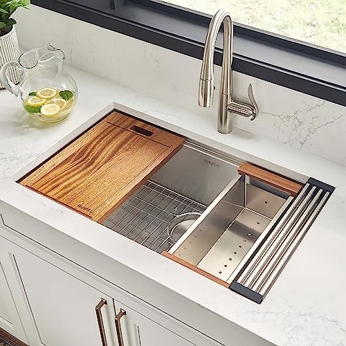 33-inch Workstation Ledge Rounded Corners Undermount 16 Kitchen Sink Single Bowl. Picture 2