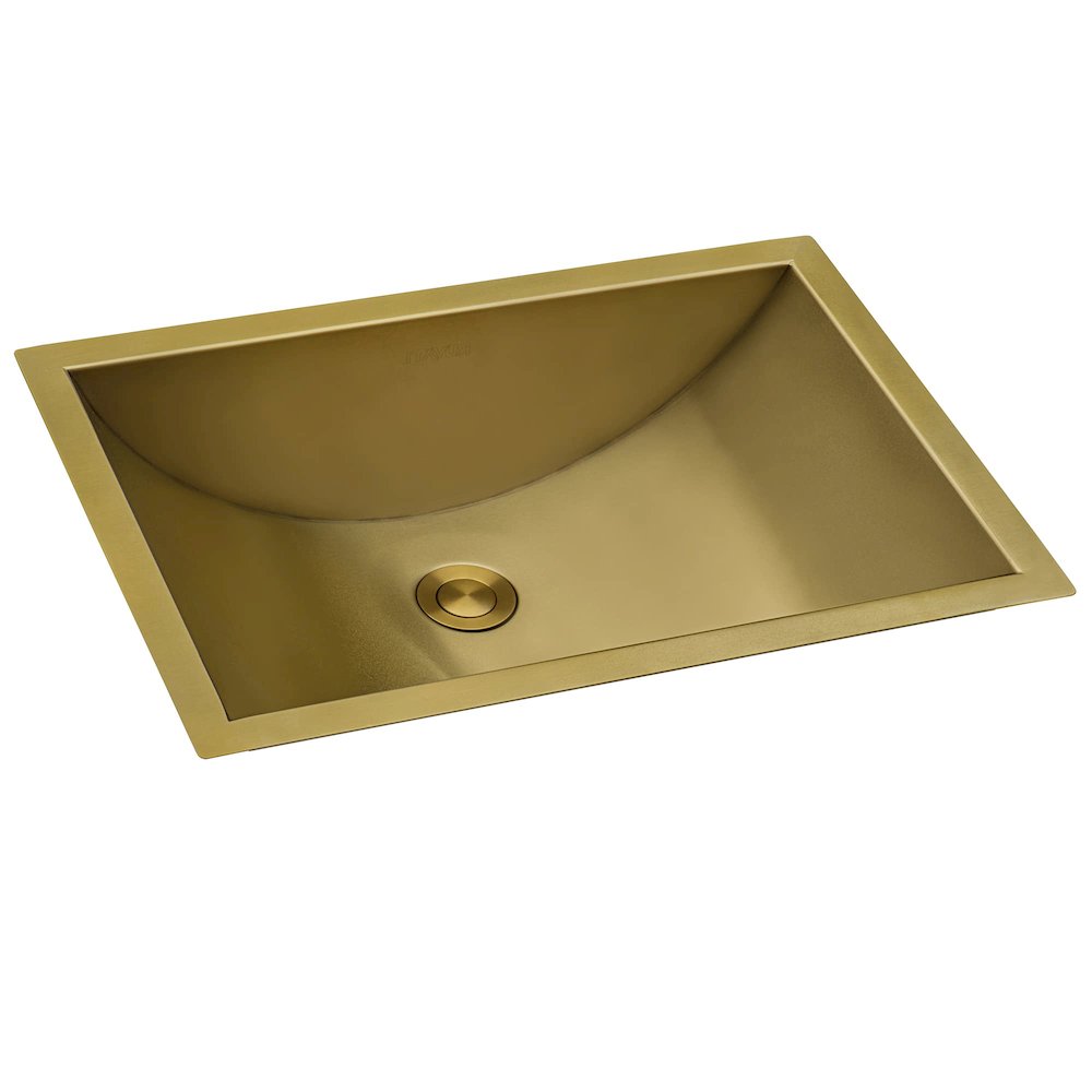 16 x 13 inch Brushed Gold Polished Brass Rectangular Bathroom Sink Undermount. Picture 1