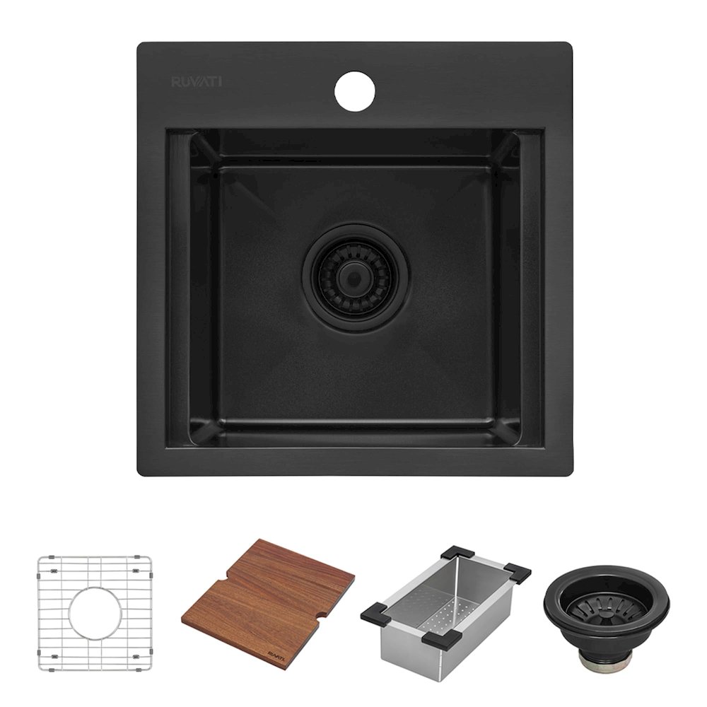 15 inch Gunmetal Black Stainless Steel Workstation Wet Bar Sink Drop-in Topmount. Picture 2