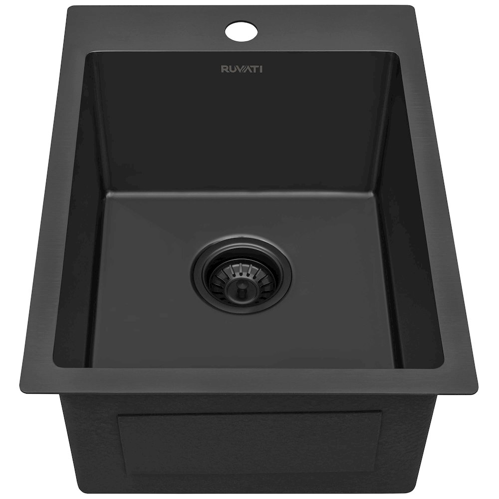 15 x 20 inch Black Stainless Steel Drop-in Topmount Bar Prep Sink Single Bowl. Picture 2