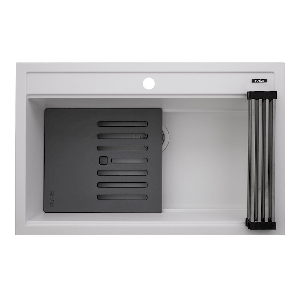 31-inch Granite Composite Workstation Drop-in Topmount Kitchen Sink  Matte White. Picture 7
