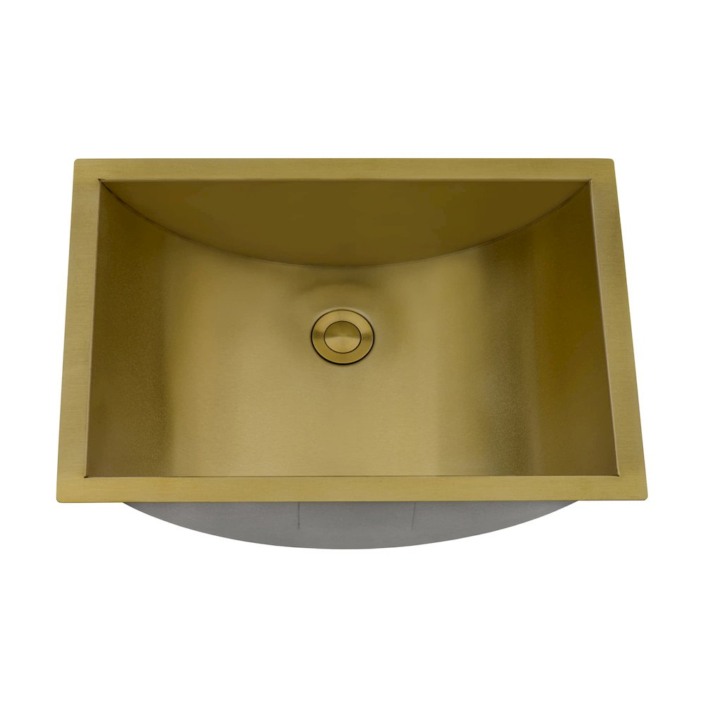 16 x 13 inch Brushed Gold Polished Brass Rectangular Bathroom Sink Undermount. Picture 4