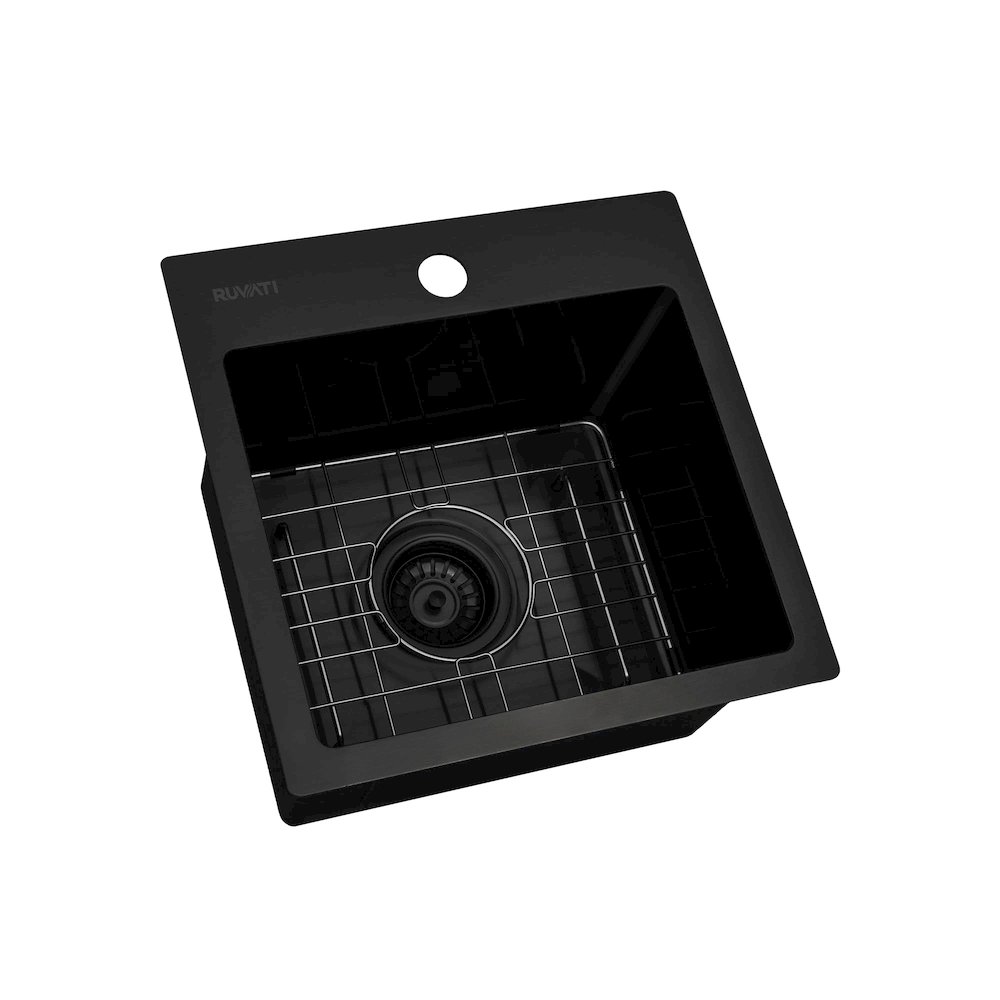 15inch Gunmetal Black Stainless Steel Drop-in Topmount Bar Prep Sink Single Bowl. Picture 3