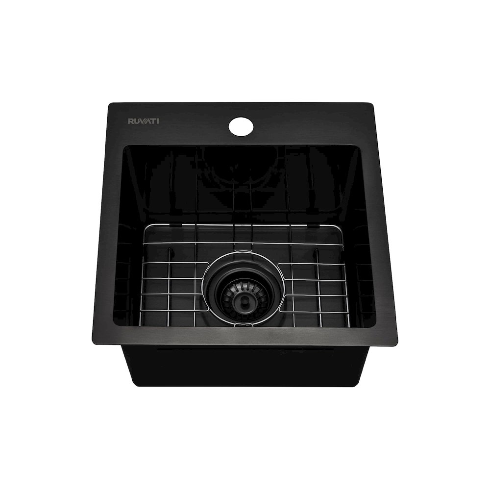 15inch Gunmetal Black Stainless Steel Drop-in Topmount Bar Prep Sink Single Bowl. Picture 1