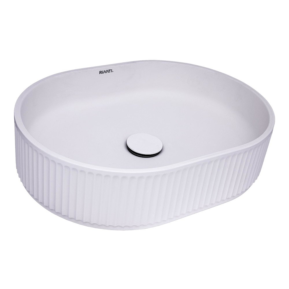 19 x 14 inch Fluted Vessel Bathroom Sink Solid Surface Modern Matte White. Picture 3