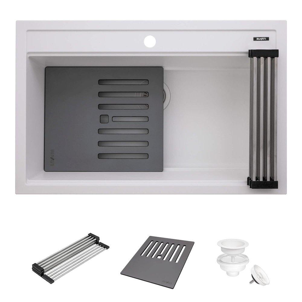 31-inch Granite Composite Workstation Drop-in Topmount Kitchen Sink  Matte White. Picture 2