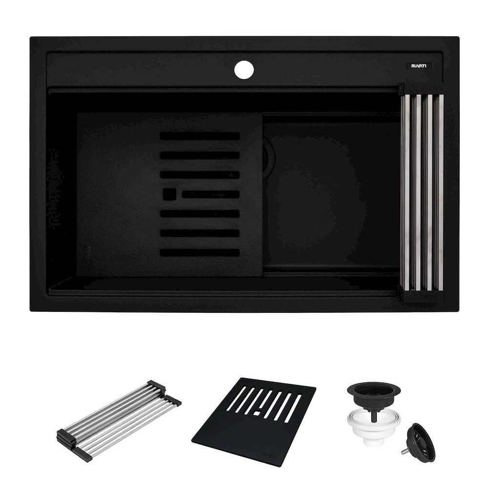 31-inch Granite Composite Workstation Matte Black Drop-in Topmount Kitchen Sink. Picture 2