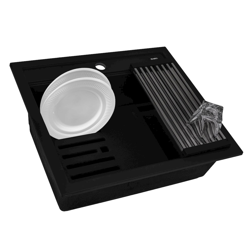 23-inch epiCube Granite Composite Workstation Matte Black Drop-in Topmount. Picture 1