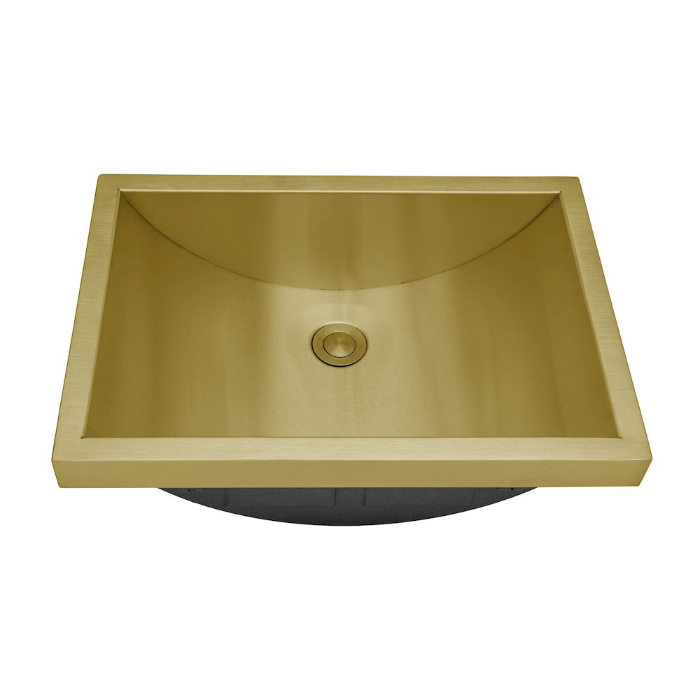 20 x 14 inch Brushed Gold Polished Brass Rectangular Bathroom Sink Semi-Recessed. Picture 2