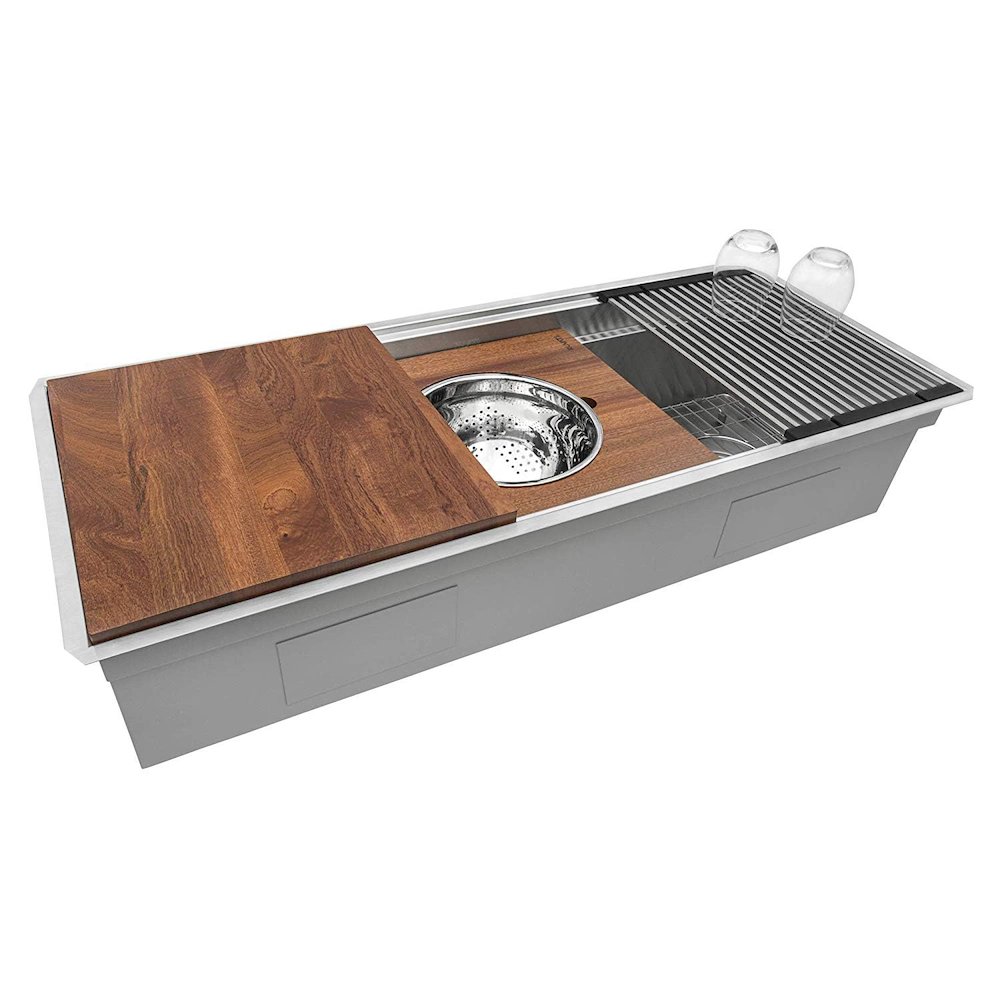 45-inch Workstation Two-Tiered Double Ledge Kitchen Sink 16 Stainless Steel. Picture 3