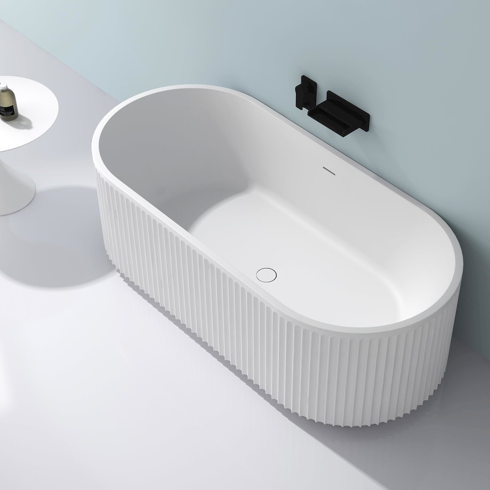 67-inch Fluted Freestanding Soaking Bathtub epiStone Solid Surface. Picture 2