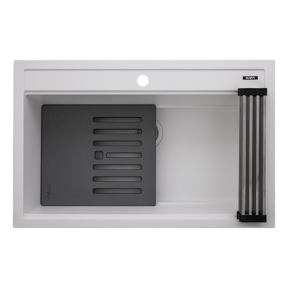 34-inch Granite Composite Workstation Drop-in Topmount Kitchen Sink  Matte White. Picture 8